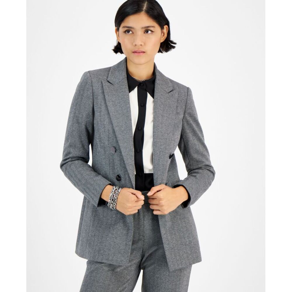 BAR III Women's Shimmer Herringbone Open-Front Jacket
